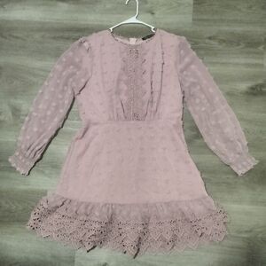 Simplee Junior Women's Long Sleeve Lace Dress Dusty Rose